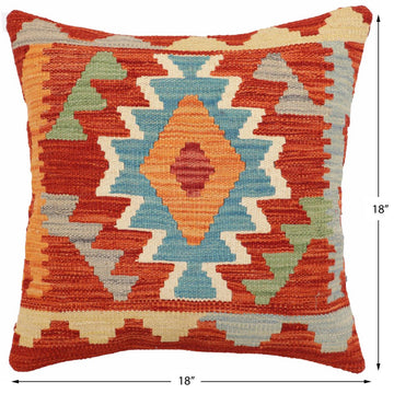 handmade Traditional Pillow Rust Blue Hand-Woven SQUARE 100% WOOL Hand woven turkish pillow2' x 2'